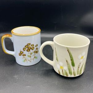 Two vintage floral ceramic mugs